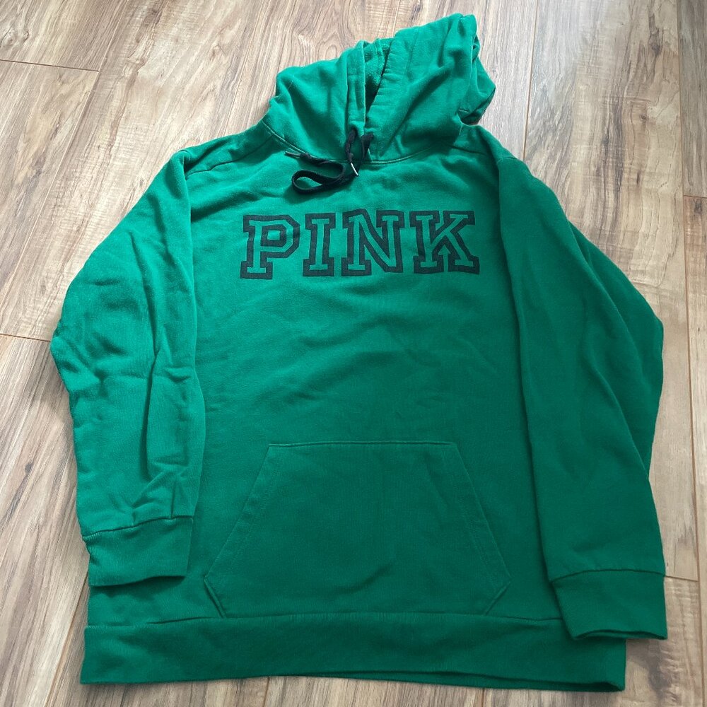PINK green hoodie medium